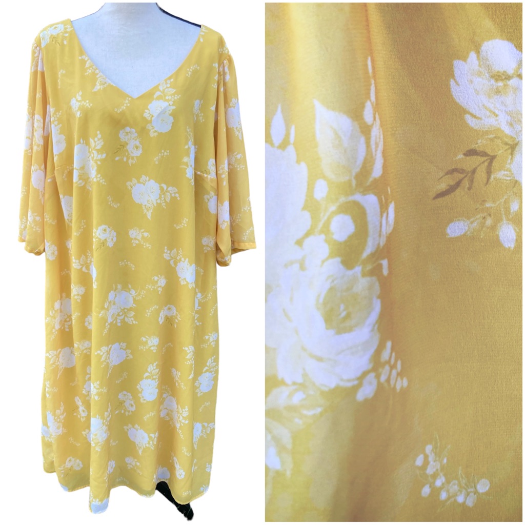 Eshakti Custom Yellow Floral Chiffon Shift Dress 4x